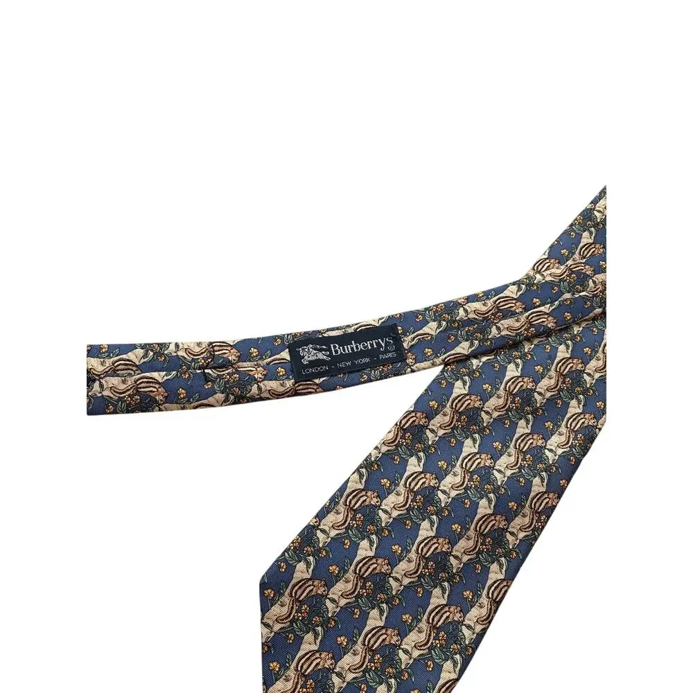 Vintage Burberrys Silk Necktie Blue Chipmunk Novelty Print Tie